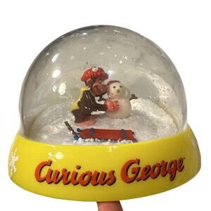 2006 Curious George Retro Plastic Christmas Snow Globe Universal Studios Holiday